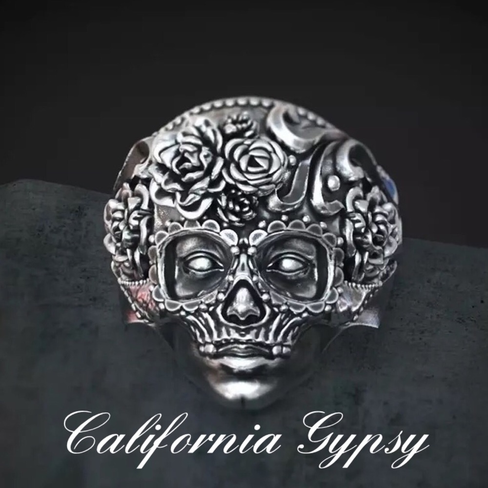 Skull Bohemian floral punk ring⨠- Picture 1 of 3